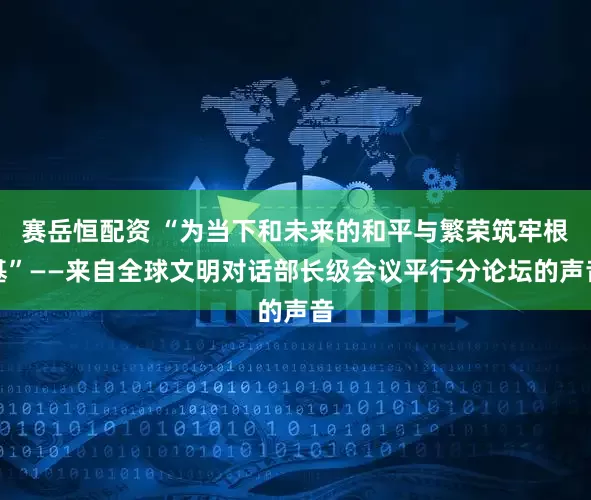 赛岳恒配资 “为当下和未来的和平与繁荣筑牢根基”——来自全球文明对话部长级会议平行分论坛的声音