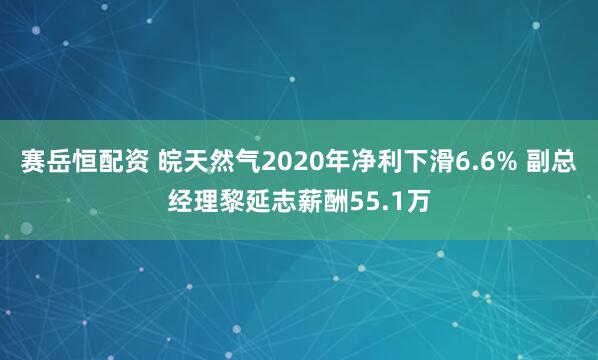 赛岳恒配资 皖天然气2020年净利下滑6.6% 副总经理黎延志薪酬55.1万
